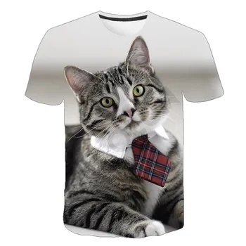 Cute Cat Casual marškinėliai Vyriški ir moteriški 3D gyvūnų spausdinimo animaciniai marškinėliai Fun Trend Street Patogios vaikiškos trumpos rankovės