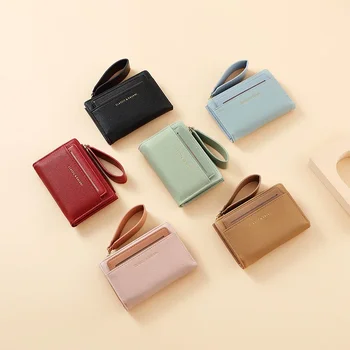 Hot New Wallet Ladies Short Pure Color Card Bag Simple Cross-Border Zipper Purse Purse Portable Small Money Clip