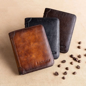 Classic Vertical Men's RFID Blocking Wallet Vintage PU Leather Wallet Business Credit Card Holder Bag Purse Men